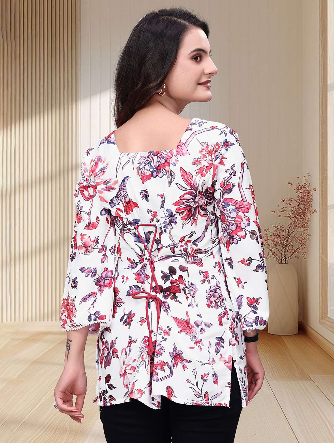 women printed three quarter sleeves straight kurti - 22528757 -  Standard Image - 3