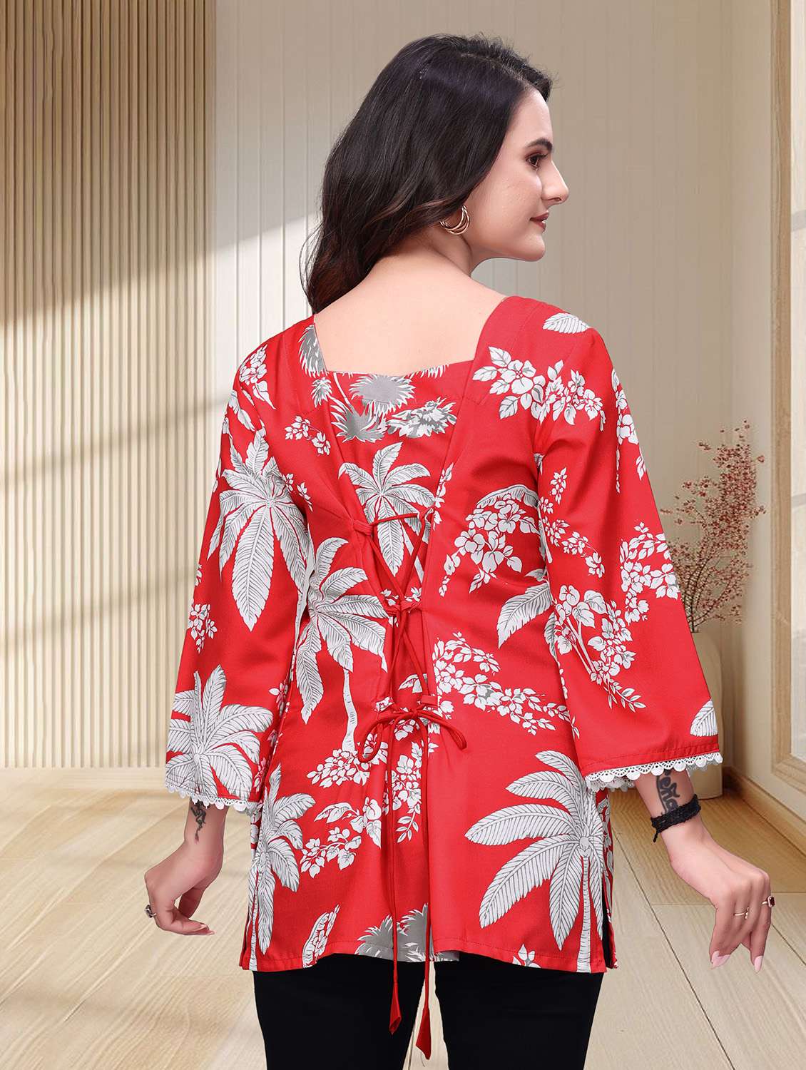 women printed three quarter sleeves straight kurti - 22528758 -  Standard Image - 3