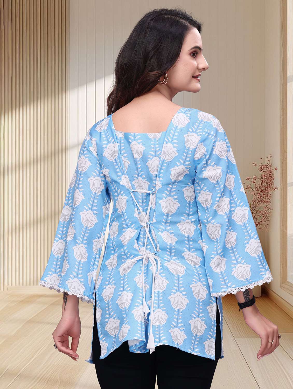 women printed three quarter sleeves straight kurti - 22528759 -  Standard Image - 3