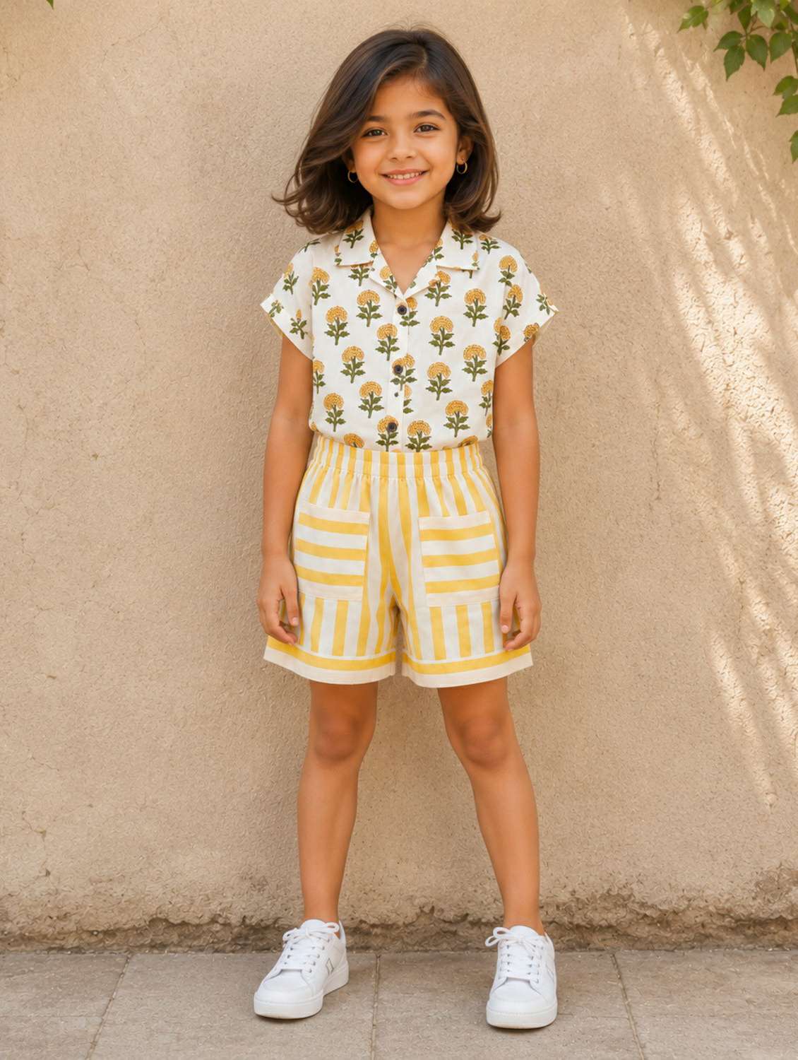 girls printed short sleeves top and shorts co-ord set