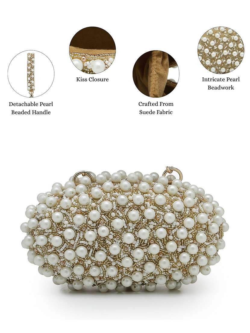 anekaant gold suede embellished party clutch with snap closure - 22528944 -  Standard Image - 3