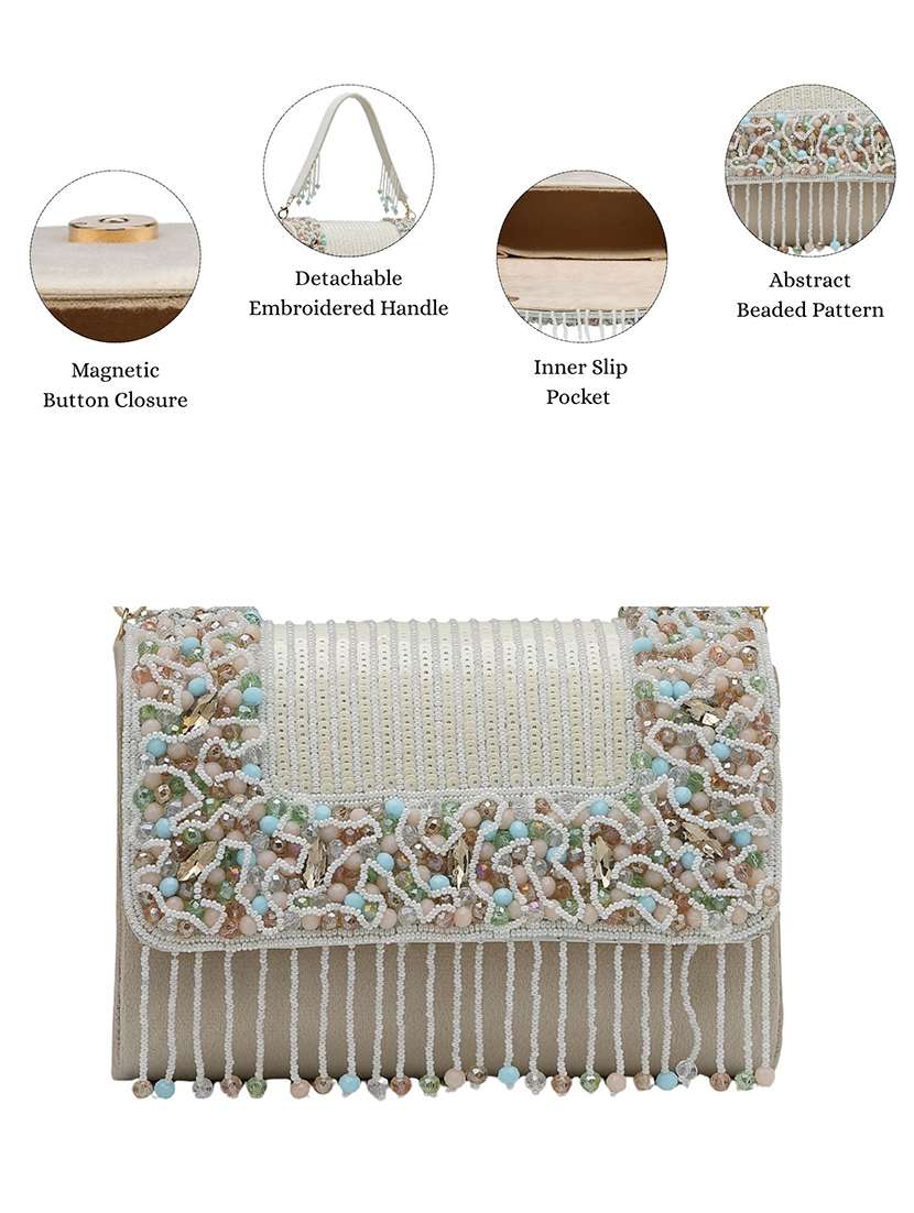 suede fold over clutch with sequins & beads work - 22528946 -  Standard Image - 3