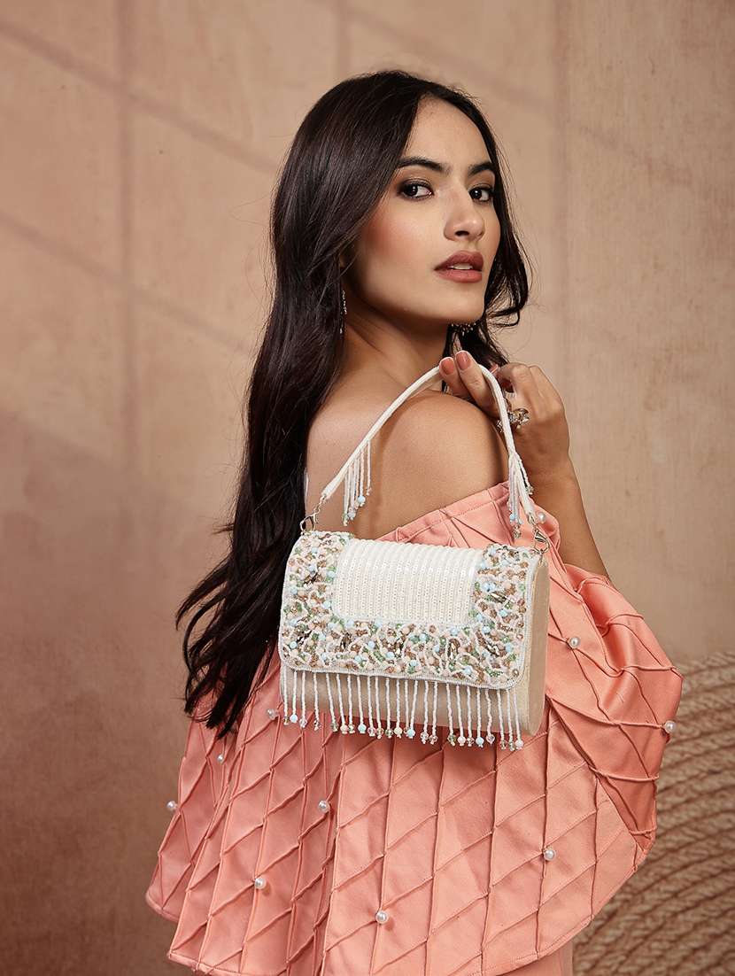suede fold over clutch with sequins & beads work - 22528946 -  Standard Image - 5