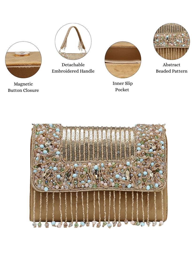 anekaant gold suede embellished fold over clutch - 22528948 -  Standard Image - 3