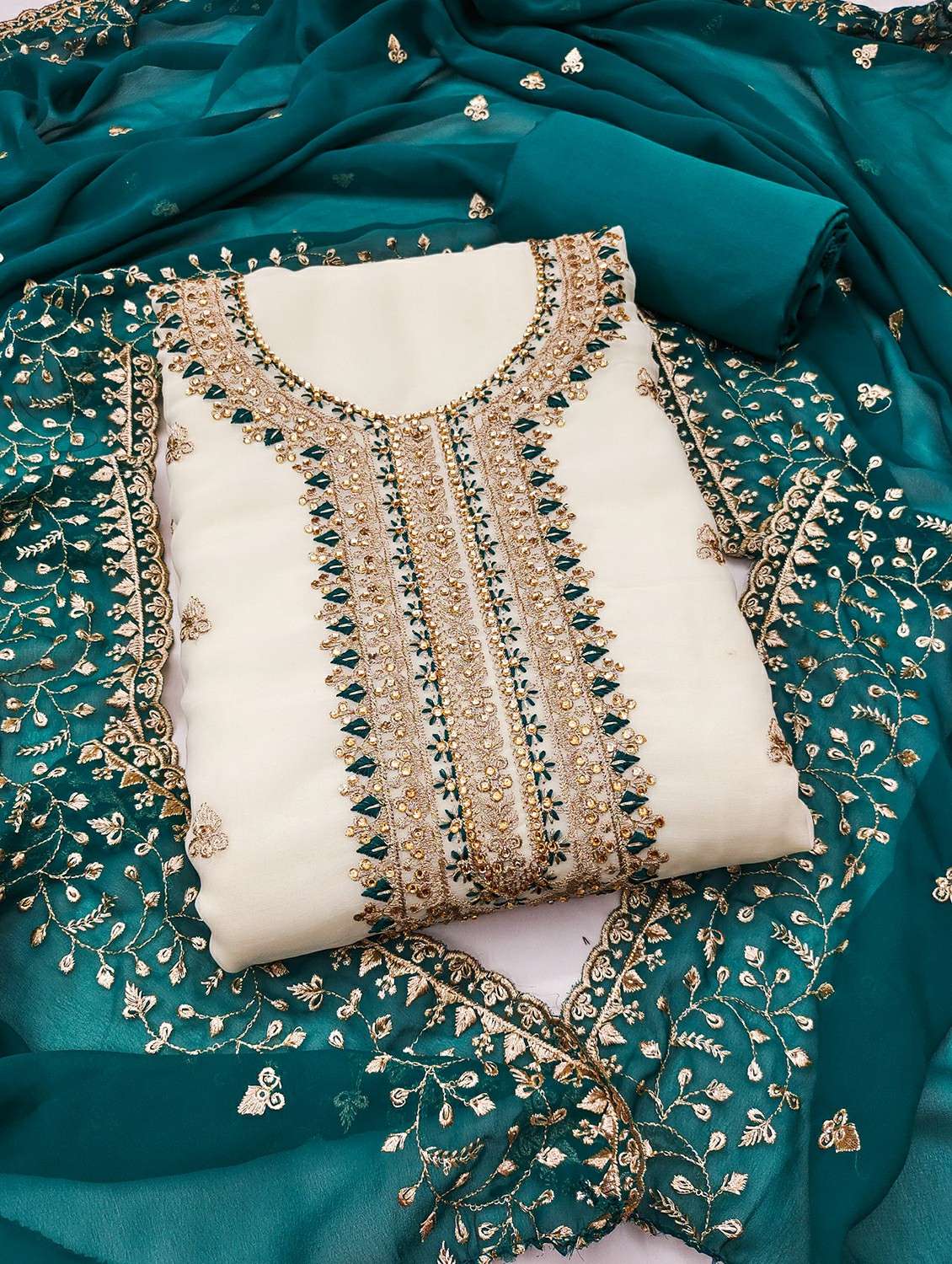 women solid with work unstitched suit set