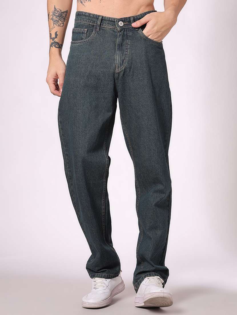 men plain mid rise full length relaxed fit jeans