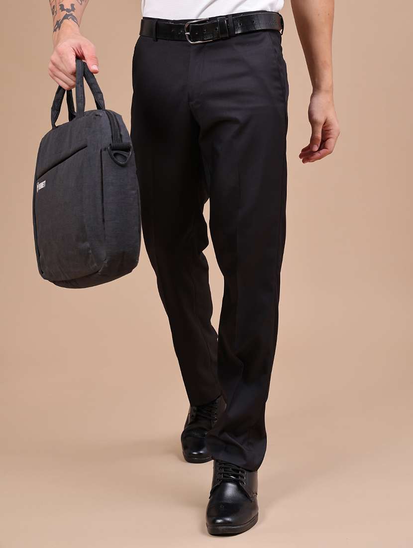 men solid mid rise flat front formal trouser
