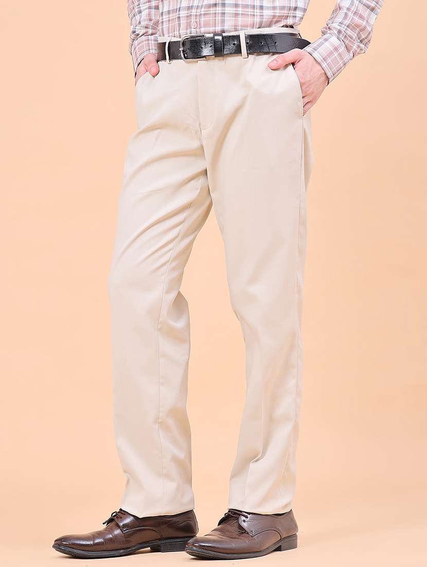 men solid mid rise flat front formal trouser
