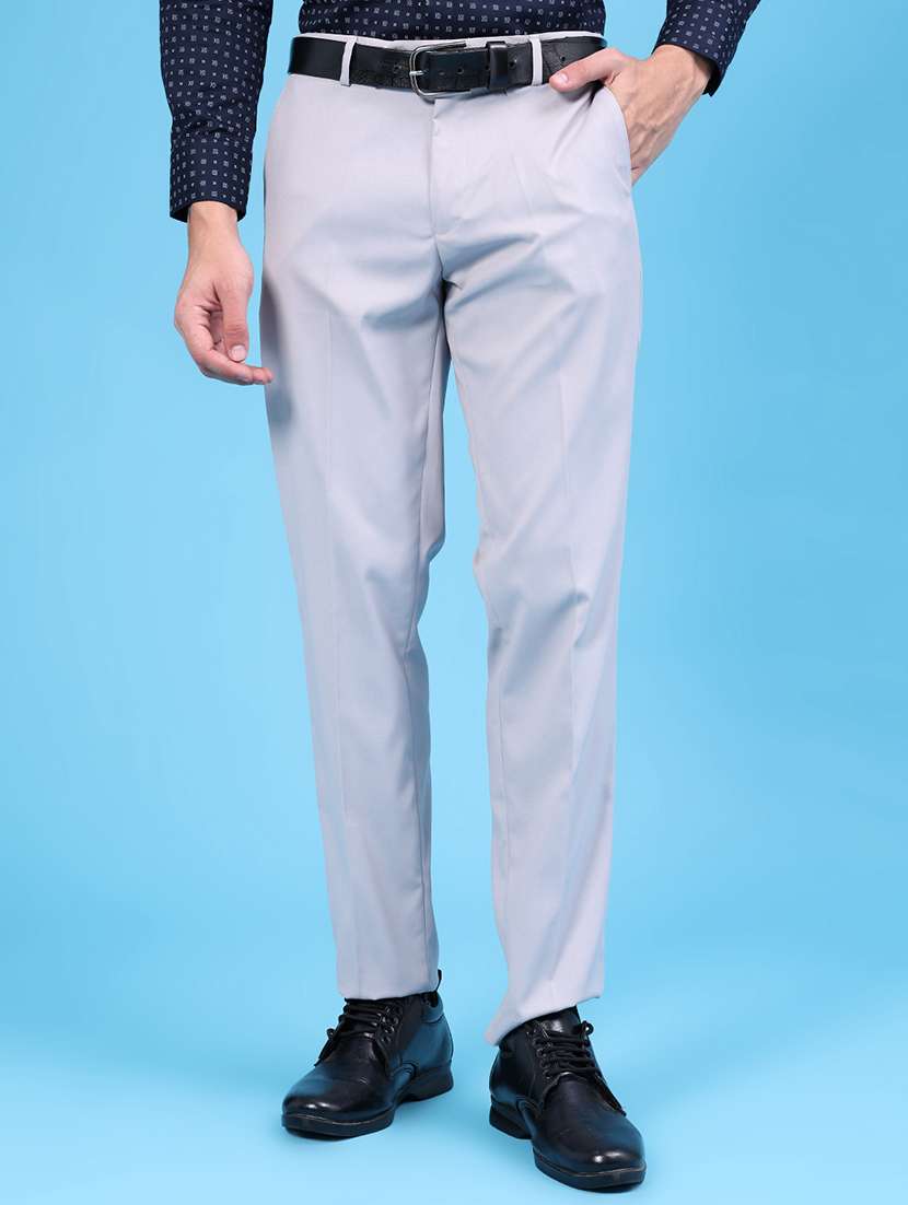 men solid mid rise flat front formal trouser