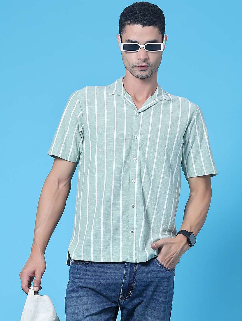 men striped short sleeve regular fit casual shirt