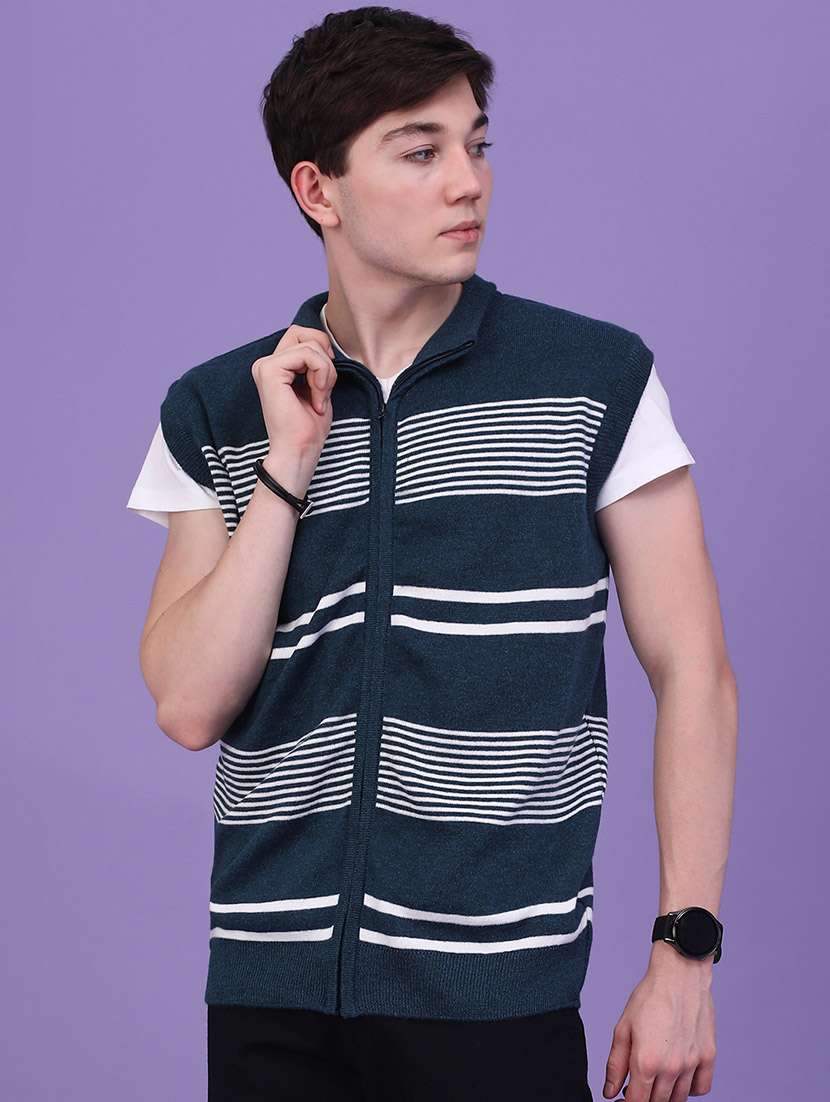 Men Striped Sleeveless Zipper Cardigan - 22529840 -  Standard Image - 3