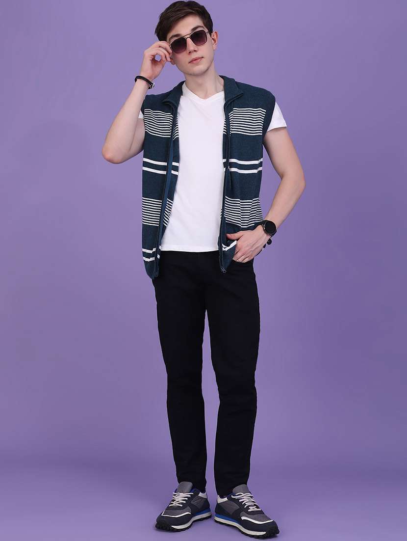 Men Striped Sleeveless Zipper Cardigan - 22529840 -  Standard Image - 5