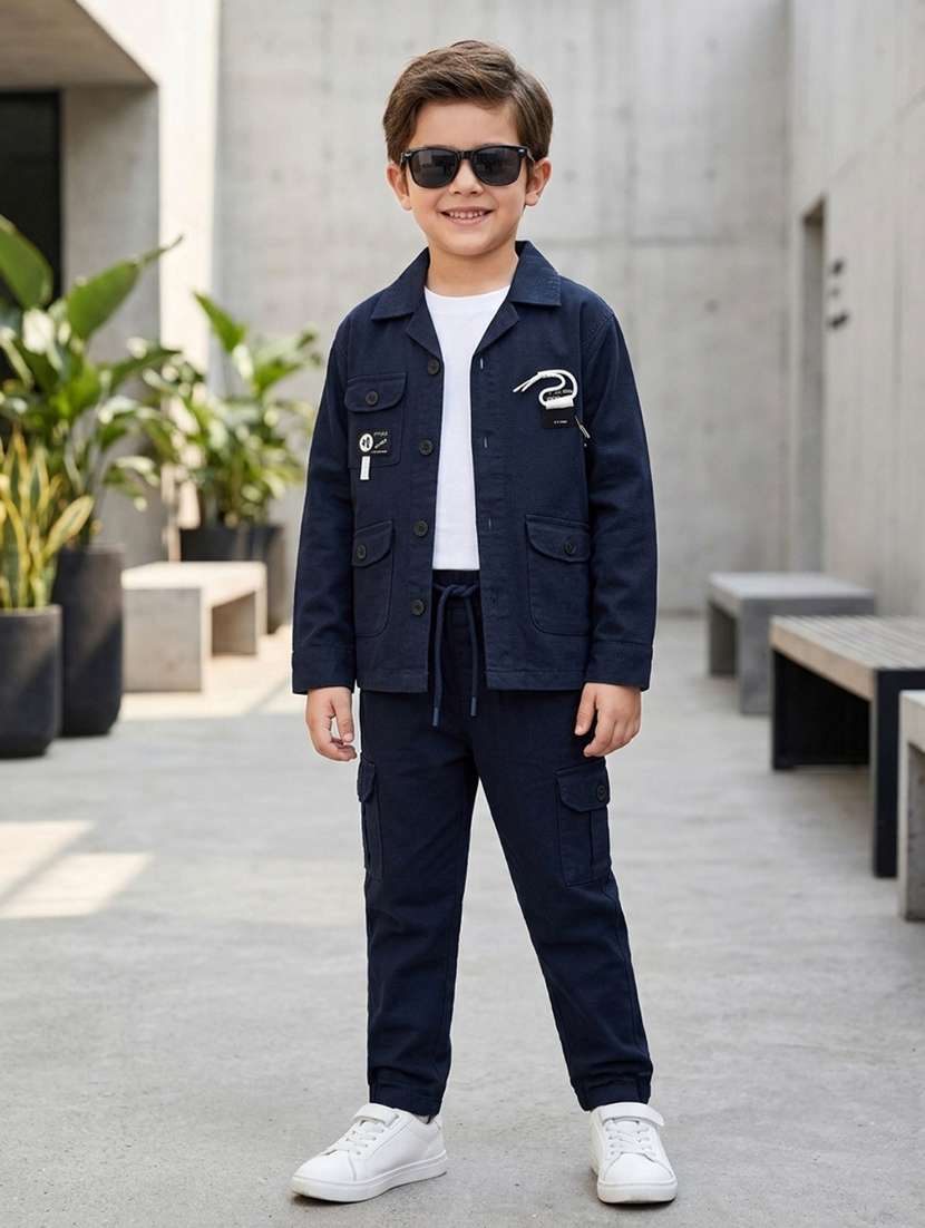 boys solid long sleeves full length set