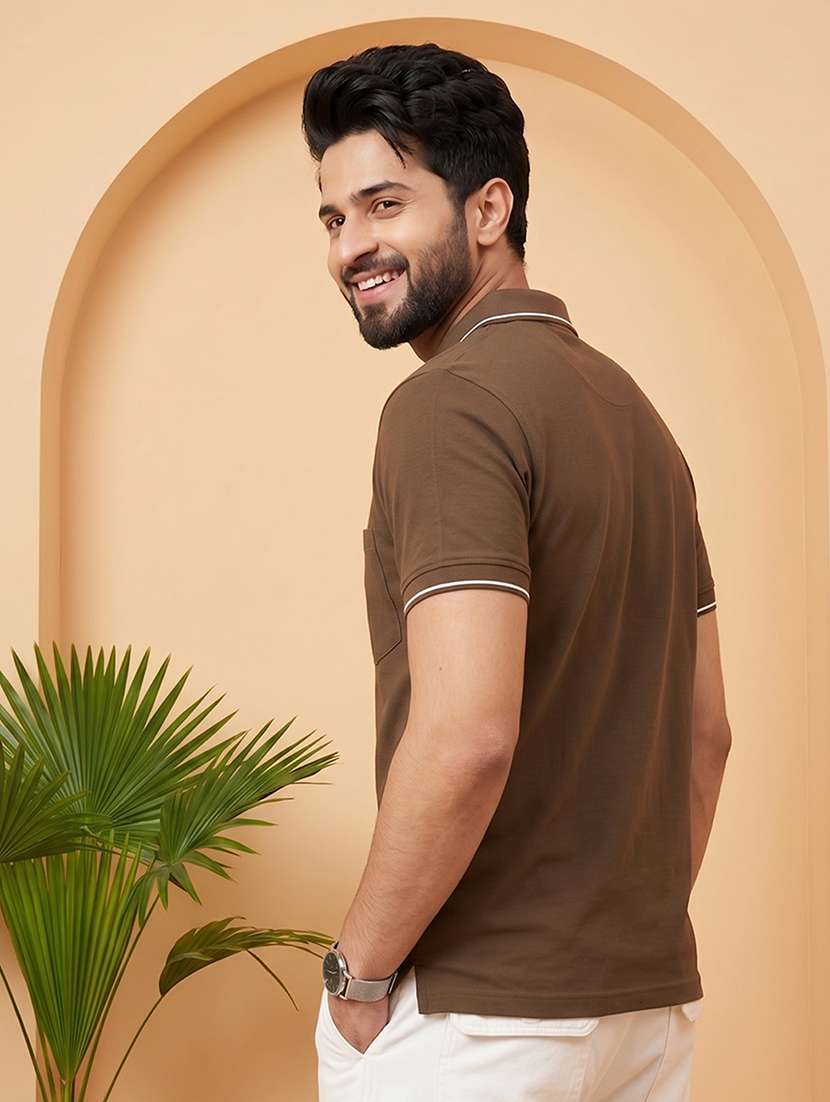 Men Solid Short Sleeve Regular Fit Polo T-shirt - 22530128 -  Standard Image - 3