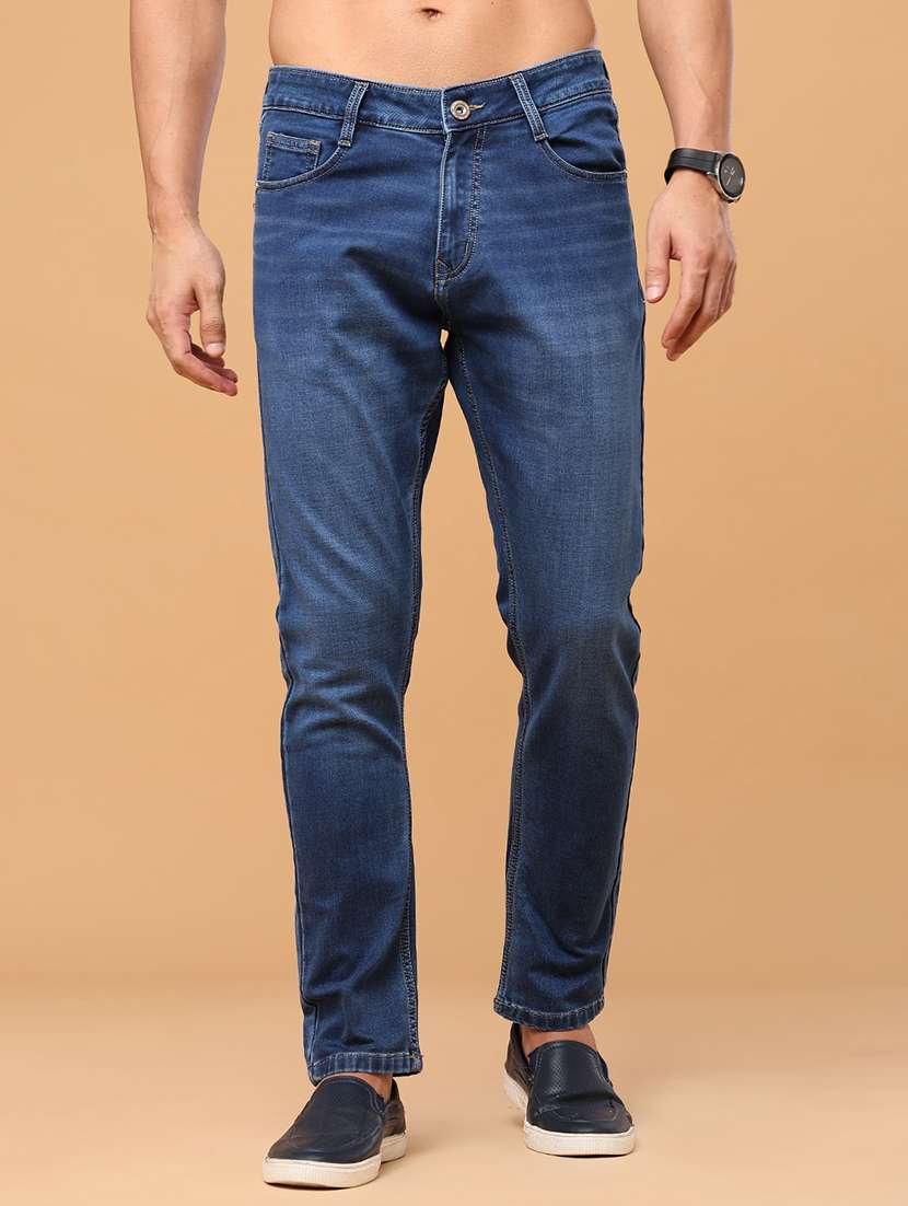 men washed mid rise full length slim fit jeans