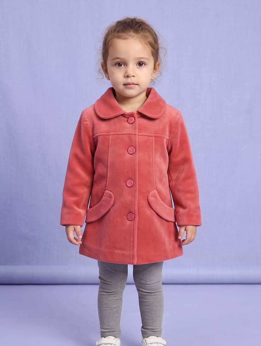 girls solid long sleeves regular fit trench coat