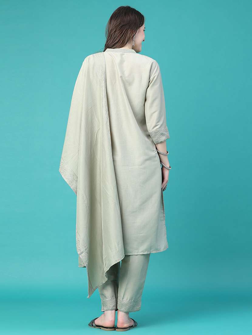 Women Embroidered Three Quarter Sleeves Kurta Pant With Dupatta Set - 22539373 -  Standard Image - 3