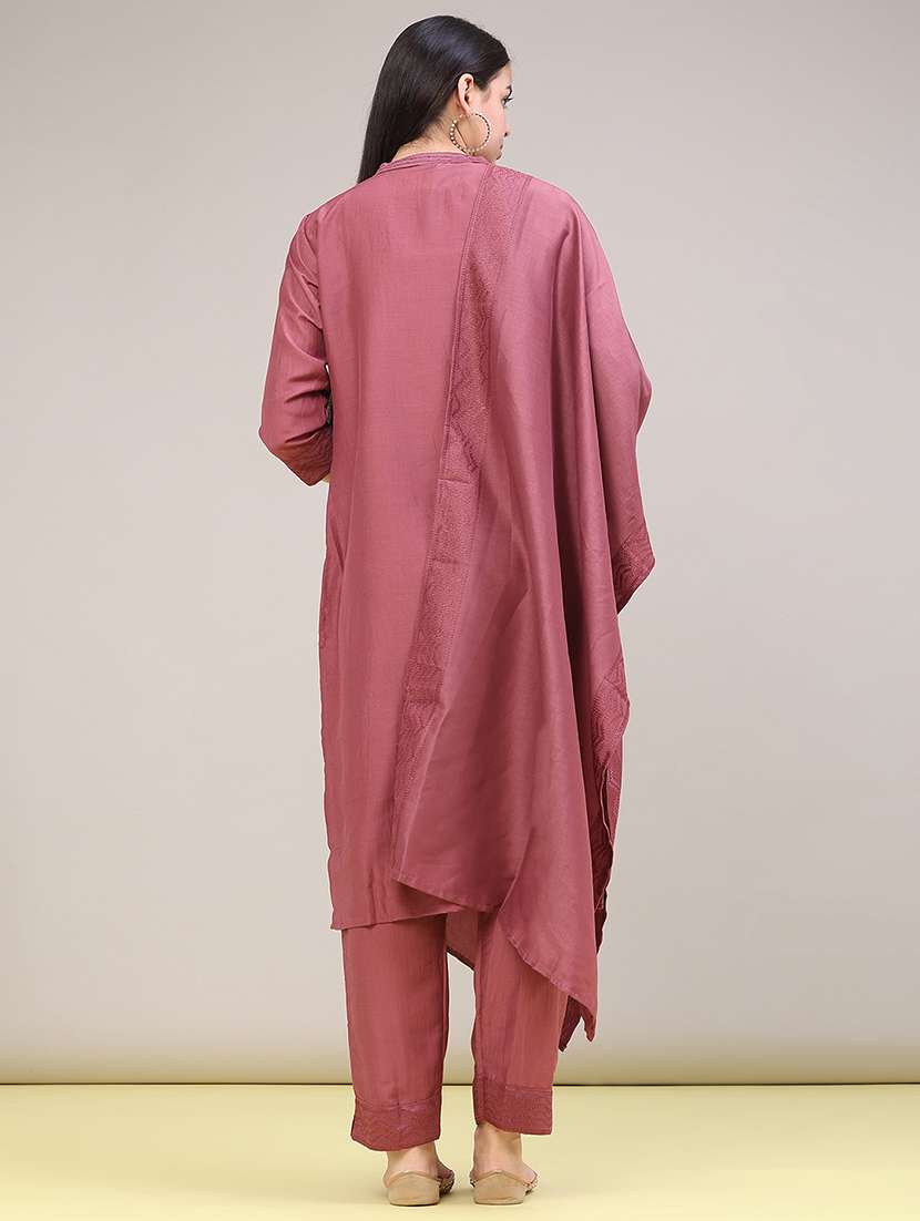 Women Embroidered Three Quarter Sleeves Kurta Pant With Dupatta Set - 22539377 -  Standard Image - 3