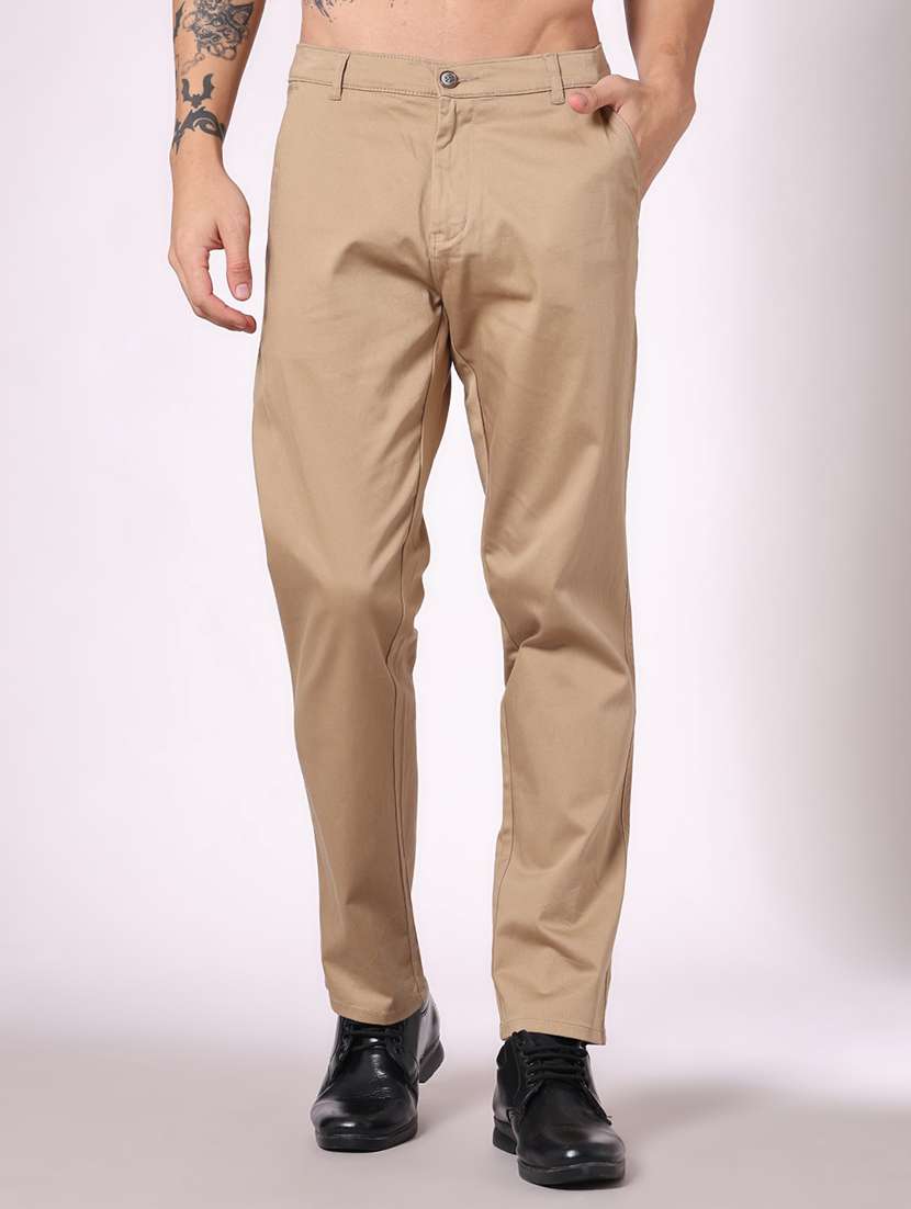 men solid mid rise chinos casual trouser