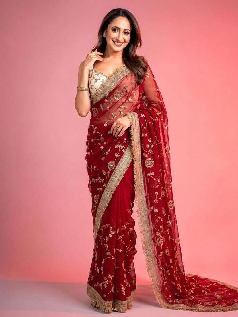 women solid with work embroidered saree with blouse