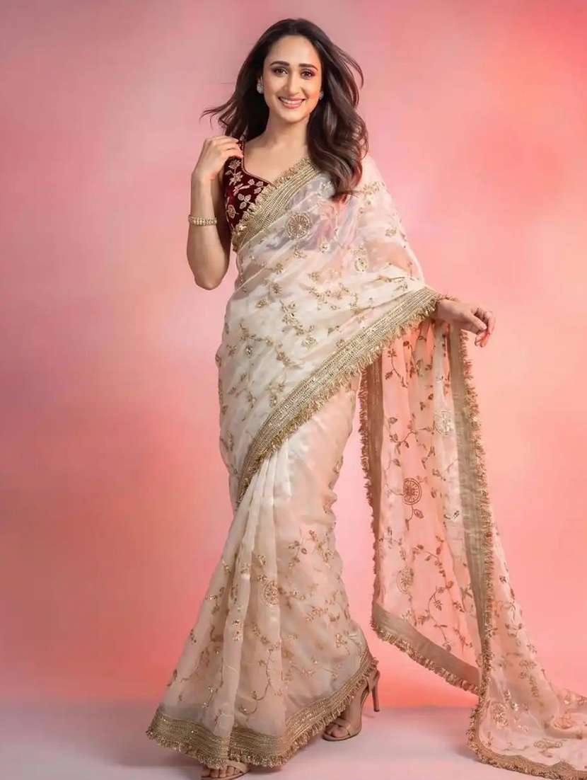 women solid with work embroidered saree with blouse