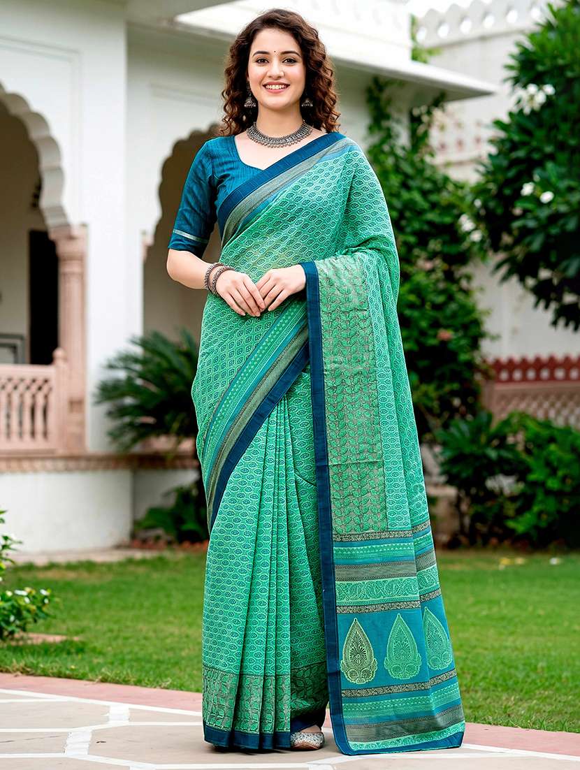 women printed casual wear saree with blouse