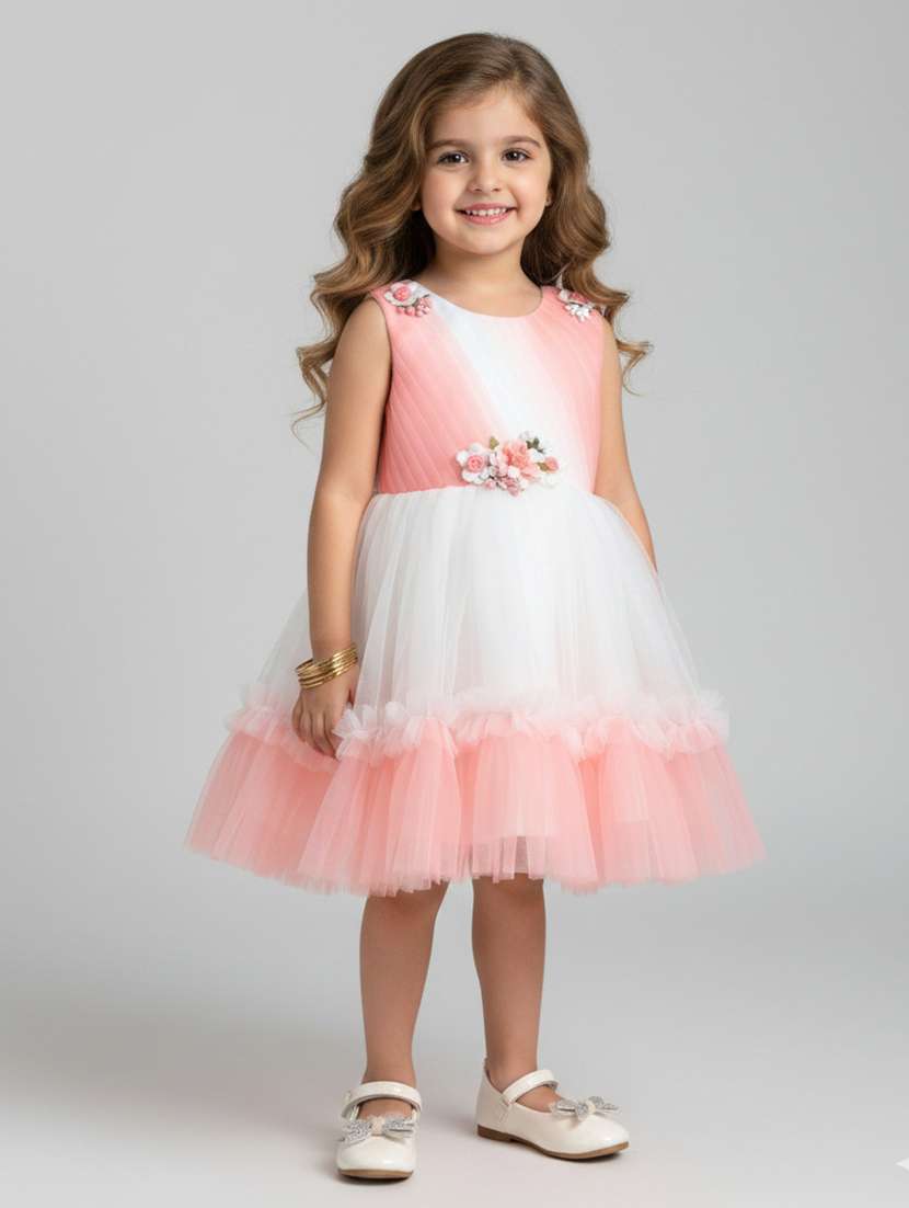 girls colourblocked round neck frock