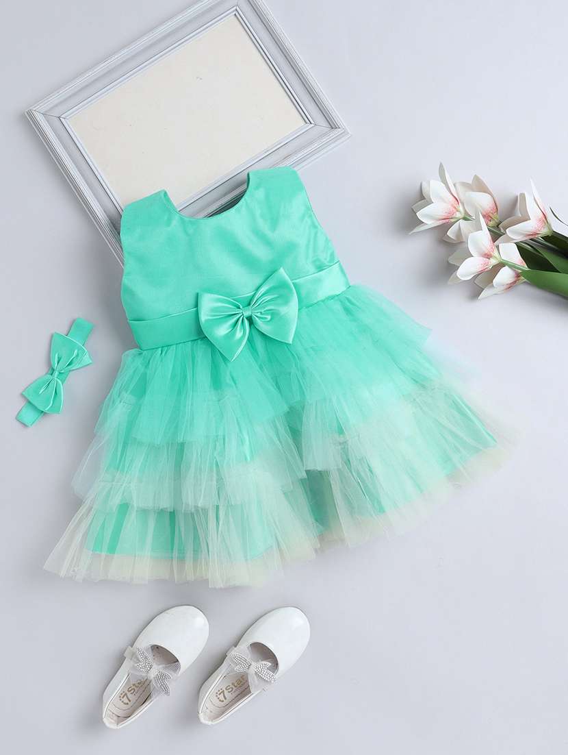 girls solid round neck frock 