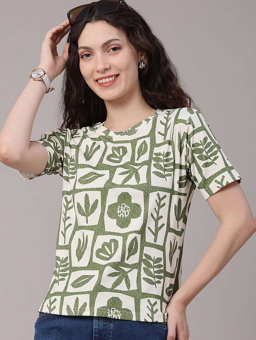 women printed round neck regular t-shirt