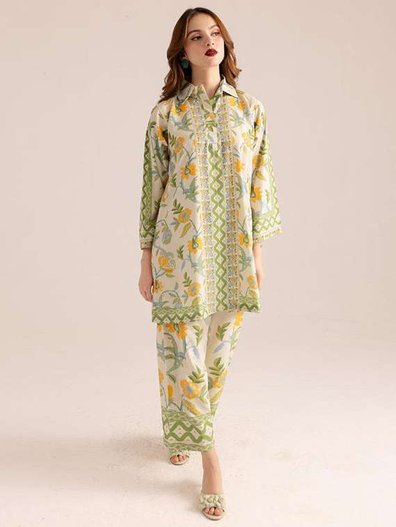 women printed long sleeve ethnic co-ord set