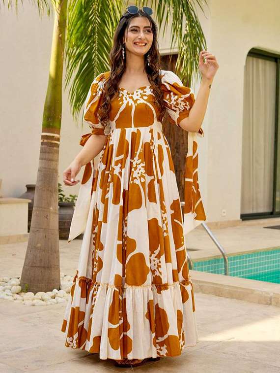 women printed sweetheart neck tiered dress