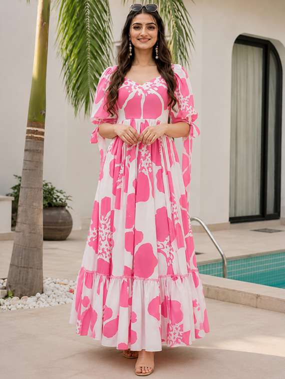 women printed sweetheart neck tiered dress