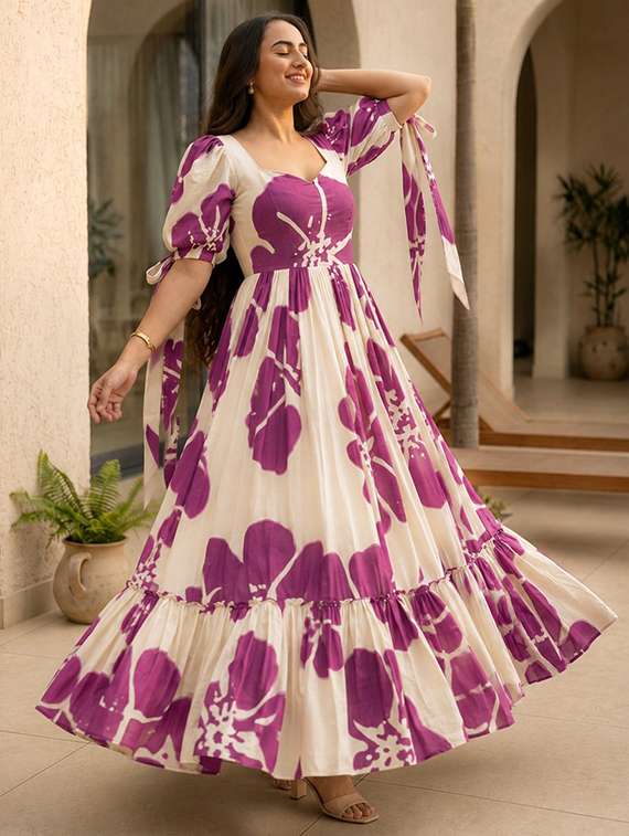 women printed sweetheart neck tiered dress - 22540038 -  Standard Image - 3