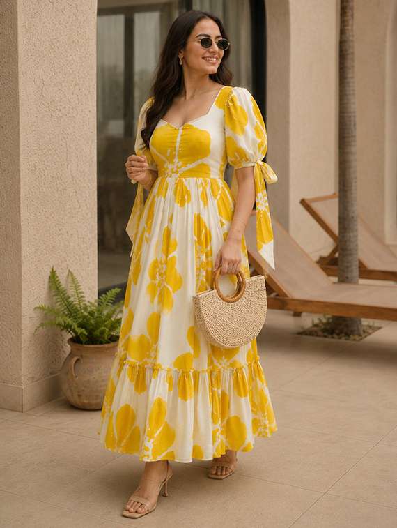 women printed sweetheart neck tiered dress