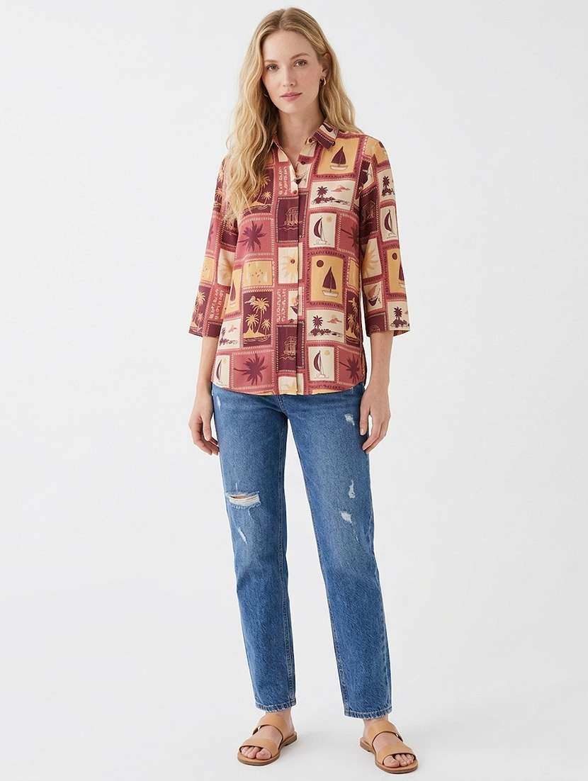 women printed collared regular shirt - 22540051 -  Standard Image - 5