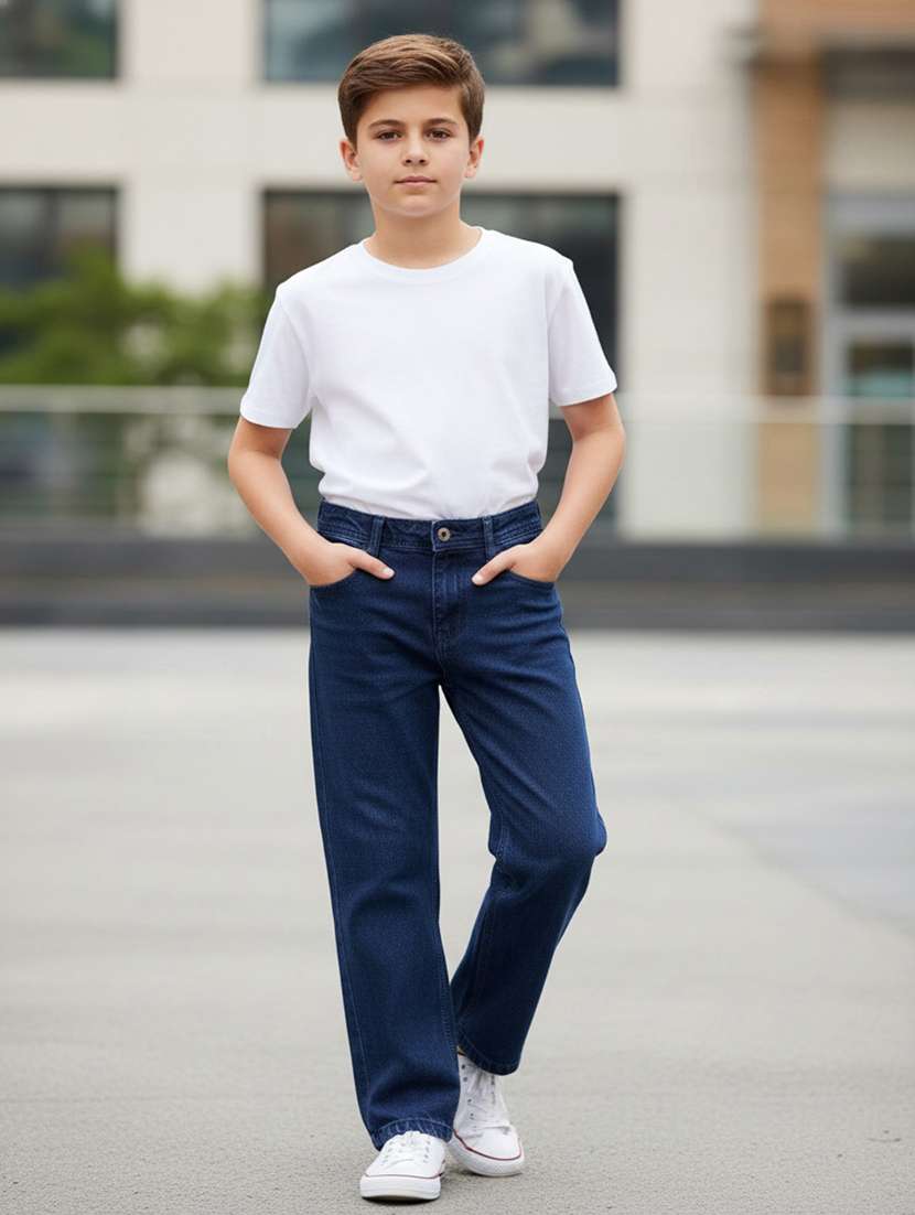 boys solid mid rise straight fit jeans