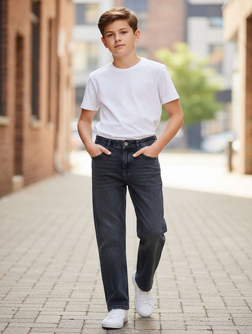 boys washed mid rise straight fit jeans