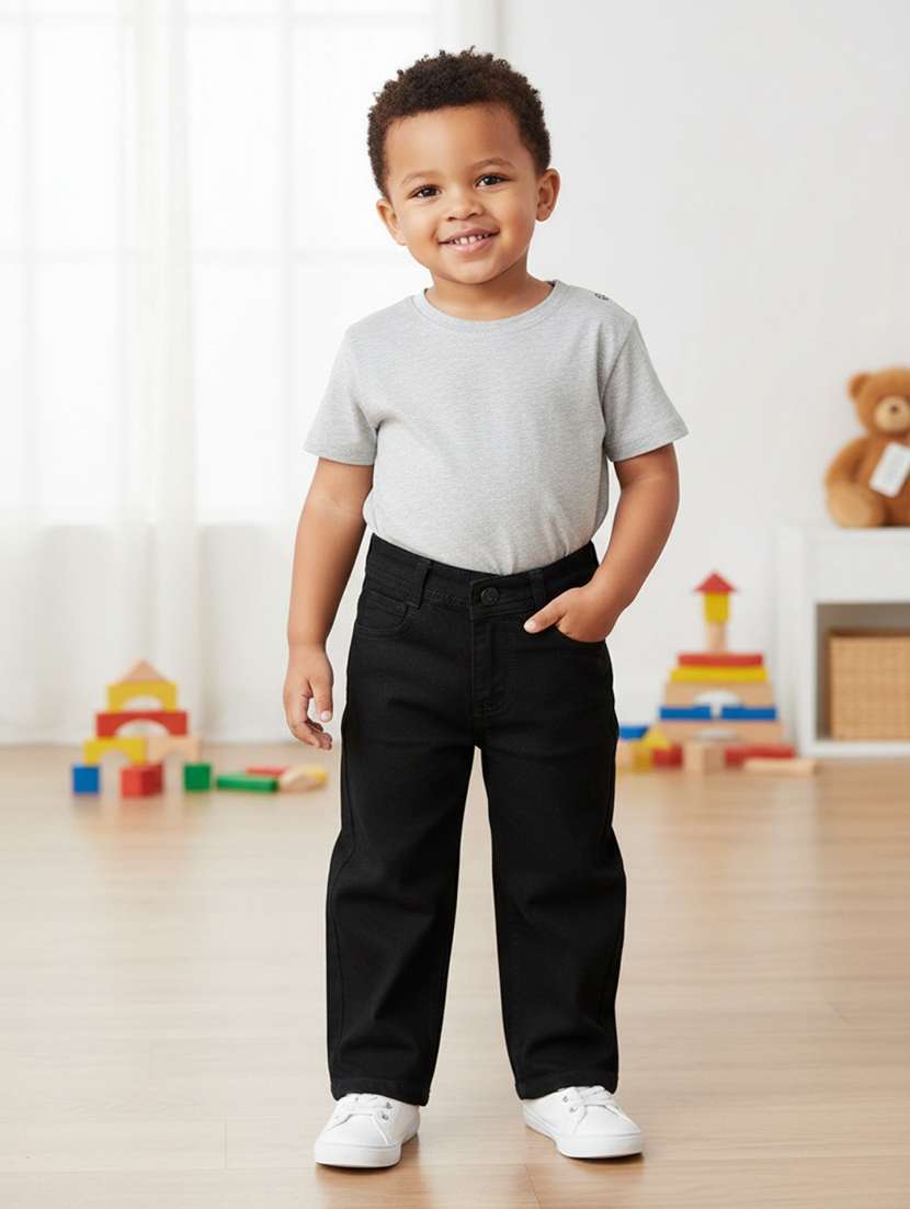 boys solid mid rise straight fit jeans