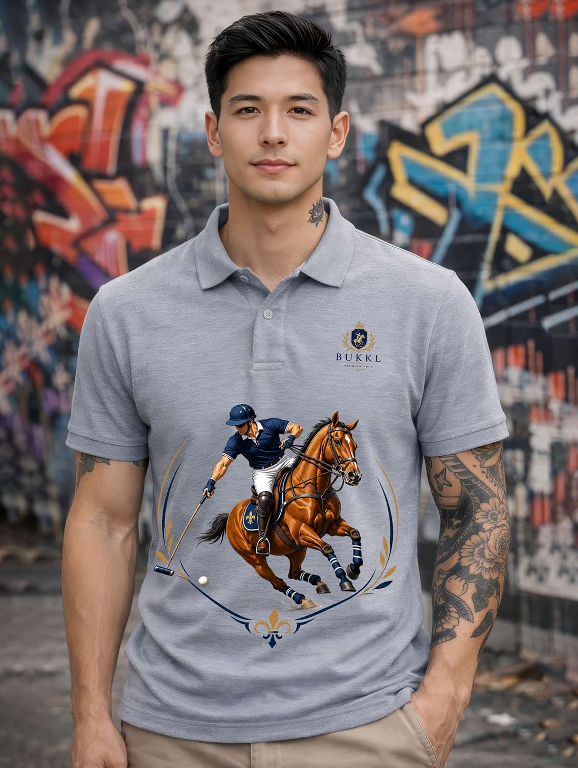 men graphic short sleeve regular fit polo t-shirt