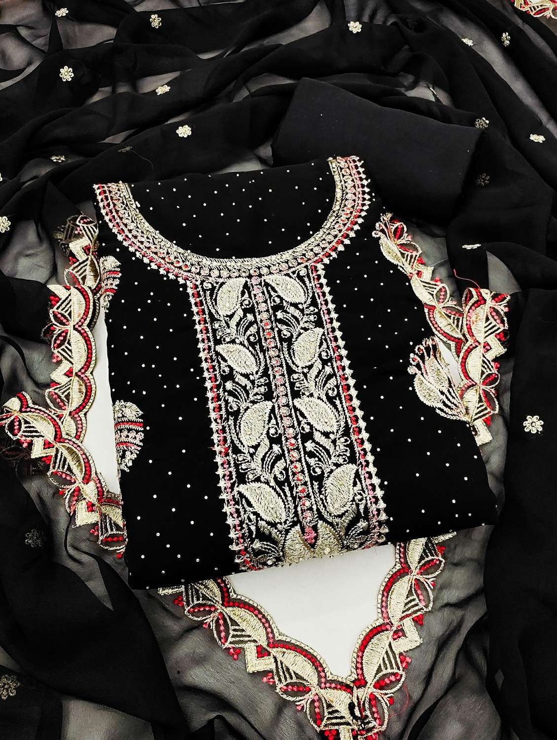 women solid with work embroidered unstitched suit set