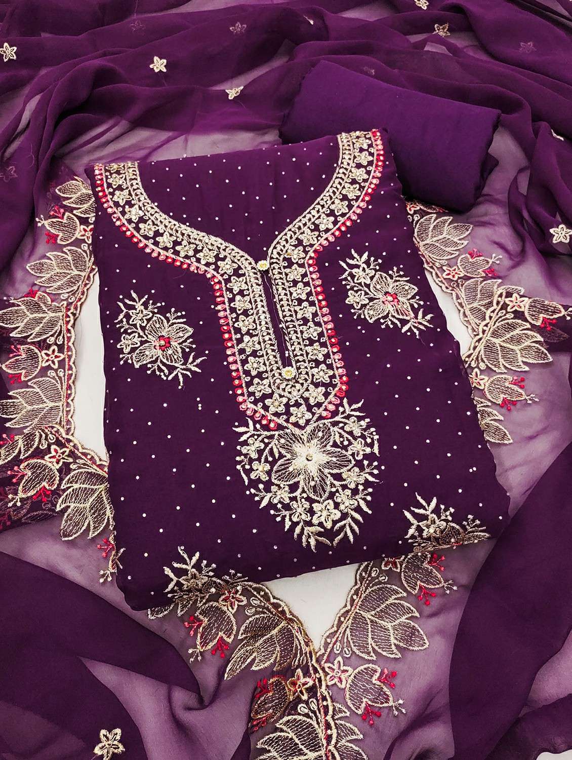 women solid with work embroidered unstitched suit set