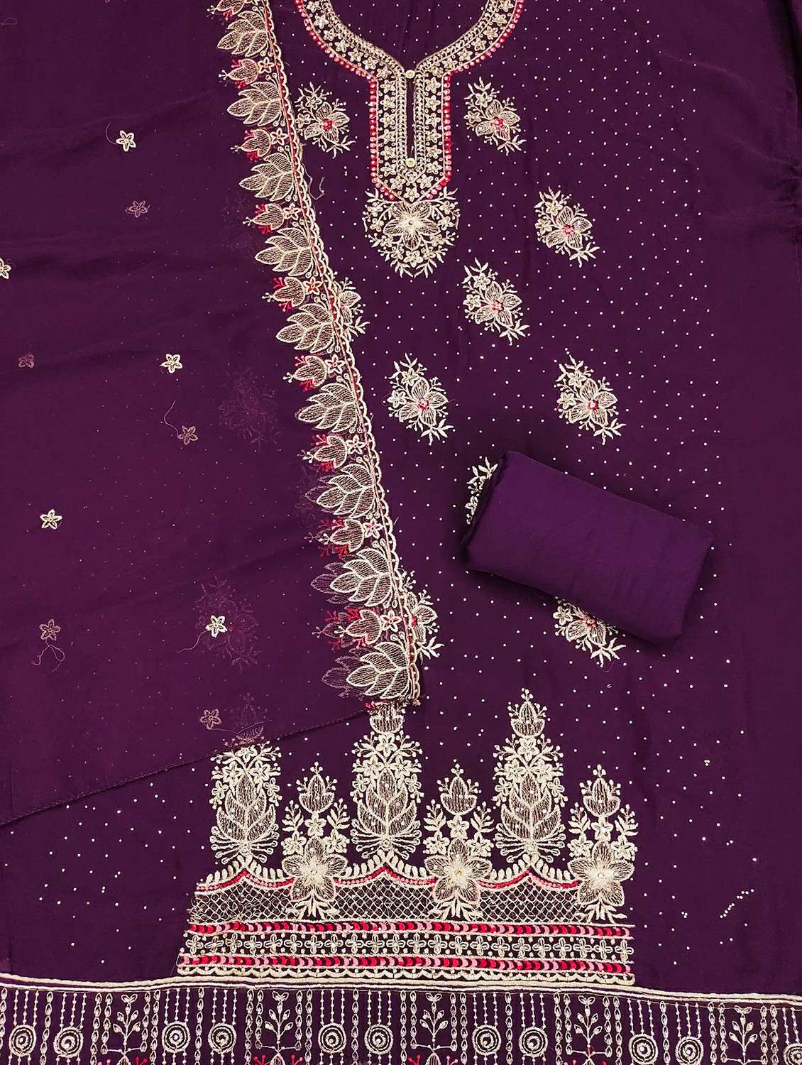 Women Solid With Work Embroidered Unstitched Suit Set - 22540175 -  Standard Image - 3