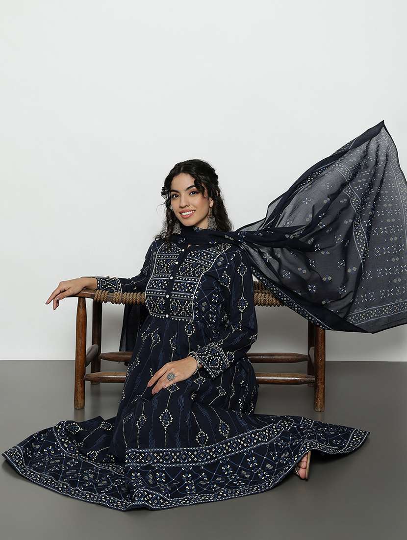 Women Printed Long Sleeves Kurta And Palazzo Set With Dupatta - 22540240 -  Standard Image - 5