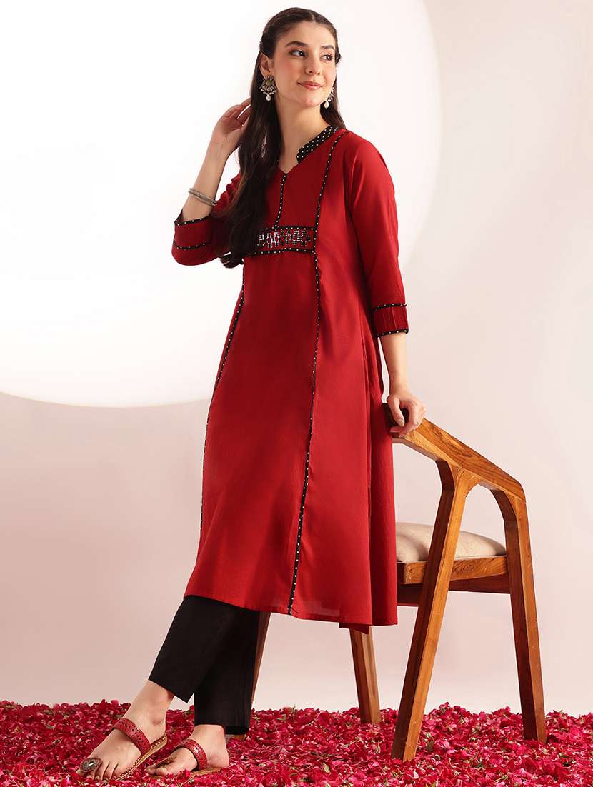 women printed three quarter sleeves a-line kurta
