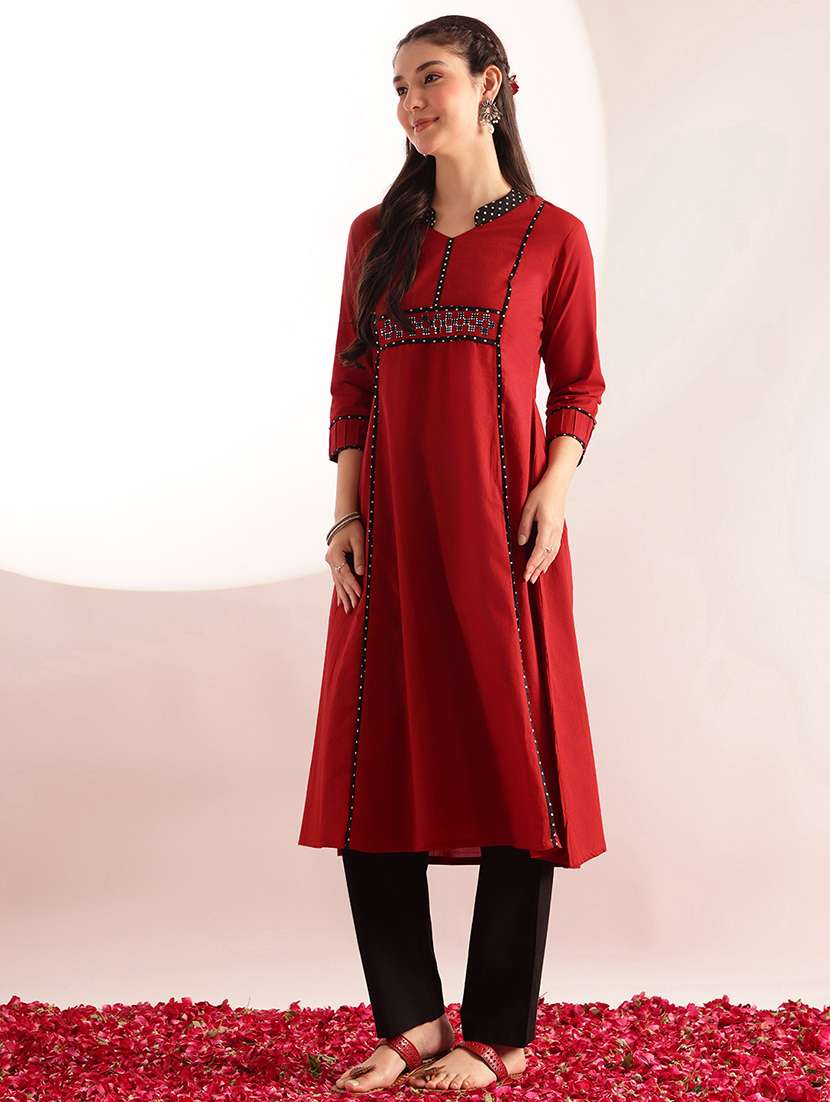 women printed three quarter sleeves a-line kurta - 22540246 -  Standard Image - 3