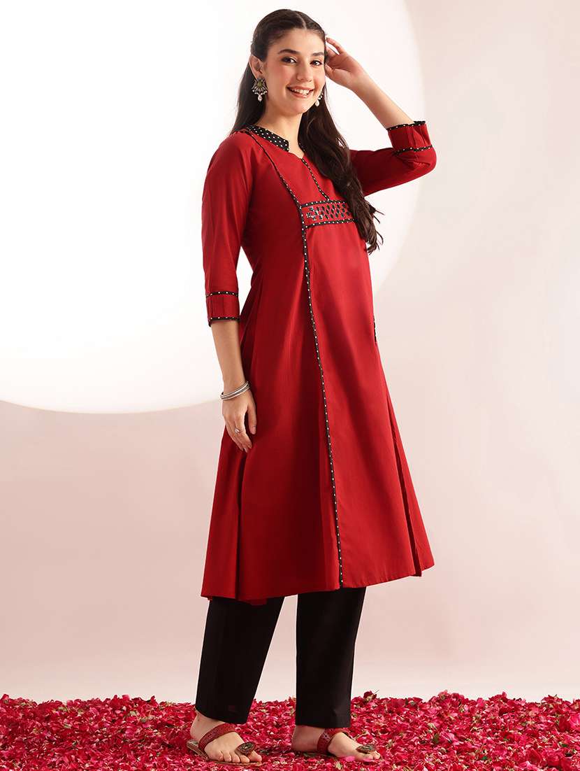 women printed three quarter sleeves a-line kurta - 22540246 -  Standard Image - 5