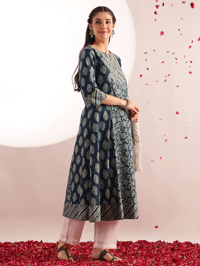 women printed three quarter sleeves a-line kurta  - 22540250 -  Standard Image - 3