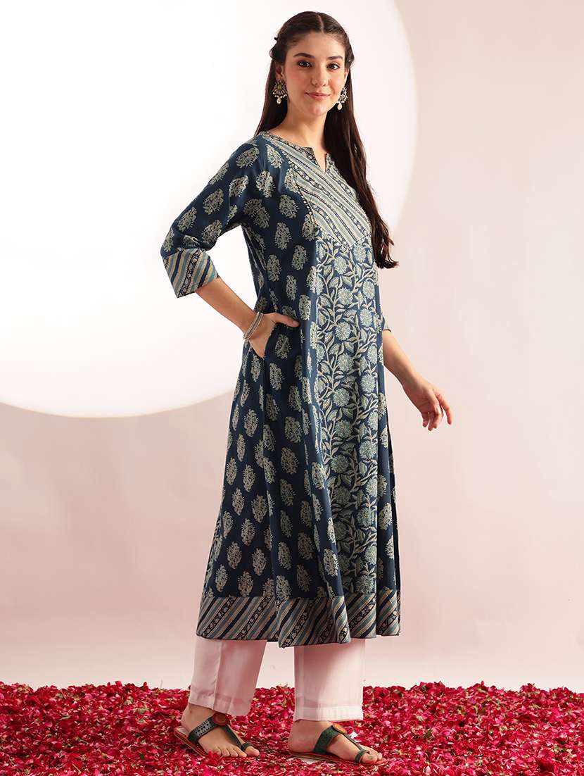 women printed three quarter sleeves a-line kurta  - 22540250 -  Standard Image - 5