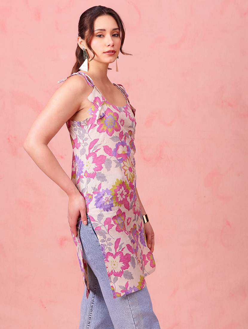 women printed shoulder strap straight kurti - 22540257 -  Standard Image - 3