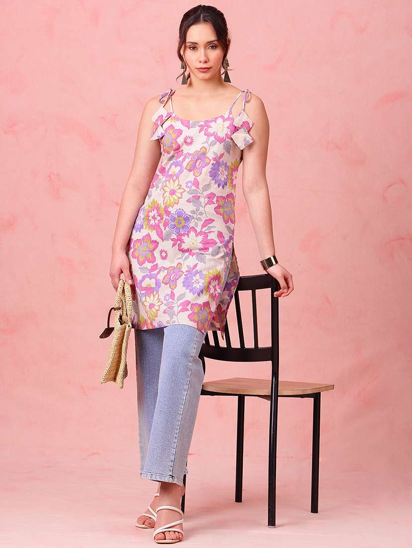 women printed shoulder strap straight kurti - 22540257 -  Standard Image - 5